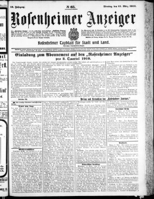 Rosenheimer Anzeiger Dienstag 22. März 1910