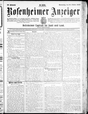 Rosenheimer Anzeiger Donnerstag 20. Oktober 1910
