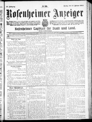 Rosenheimer Anzeiger Freitag 17. Februar 1911