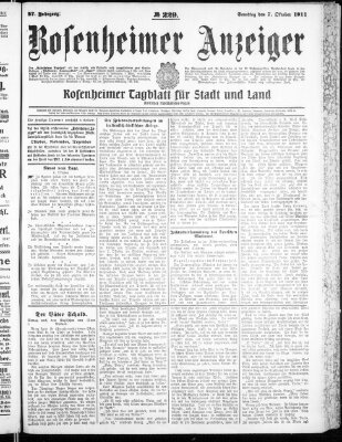 Rosenheimer Anzeiger Samstag 7. Oktober 1911