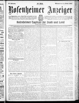 Rosenheimer Anzeiger Mittwoch 11. Oktober 1911