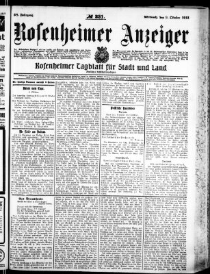 Rosenheimer Anzeiger Mittwoch 9. Oktober 1912