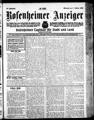 Rosenheimer Anzeiger Mittwoch 1. Oktober 1913