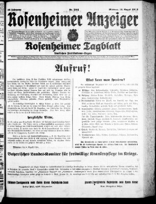 Rosenheimer Anzeiger Mittwoch 12. August 1914