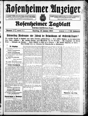 Rosenheimer Anzeiger Samstag 22. Januar 1916
