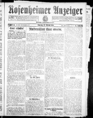 Rosenheimer Anzeiger Samstag 22. Februar 1919