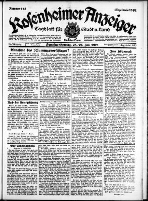 Rosenheimer Anzeiger Samstag 25. Juni 1921