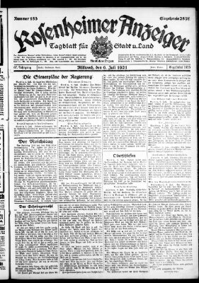 Rosenheimer Anzeiger Mittwoch 6. Juli 1921