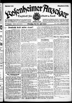Rosenheimer Anzeiger Dienstag 12. Juli 1921