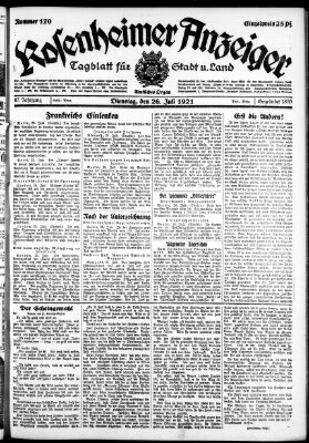 Rosenheimer Anzeiger Dienstag 26. Juli 1921