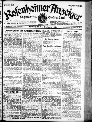 Rosenheimer Anzeiger Mittwoch 21. September 1921