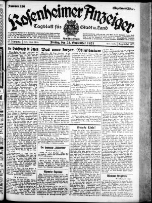 Rosenheimer Anzeiger Freitag 23. September 1921