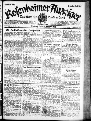 Rosenheimer Anzeiger Mittwoch 5. Oktober 1921