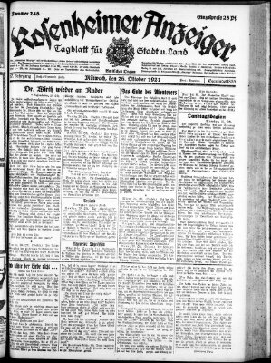 Rosenheimer Anzeiger Mittwoch 26. Oktober 1921