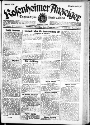 Rosenheimer Anzeiger Samstag 3. Dezember 1921