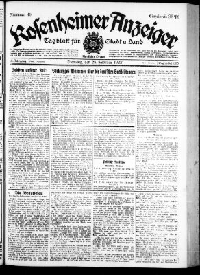 Rosenheimer Anzeiger Dienstag 28. Februar 1922