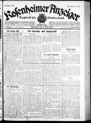 Rosenheimer Anzeiger Mittwoch 1. März 1922