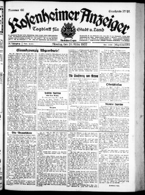 Rosenheimer Anzeiger Montag 20. März 1922
