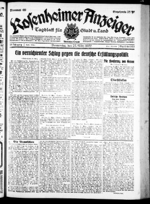 Rosenheimer Anzeiger Donnerstag 23. März 1922