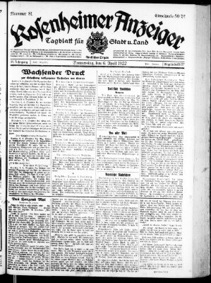 Rosenheimer Anzeiger Donnerstag 6. April 1922