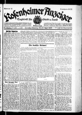 Rosenheimer Anzeiger Samstag 22. April 1922