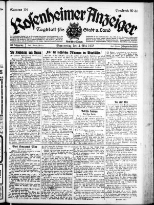 Rosenheimer Anzeiger Donnerstag 4. Mai 1922