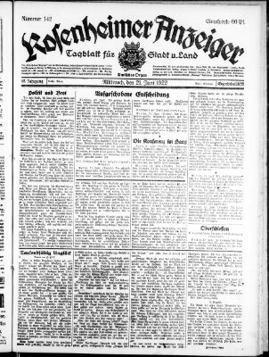 Rosenheimer Anzeiger Mittwoch 21. Juni 1922