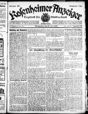 Rosenheimer Anzeiger Donnerstag 13. Juli 1922