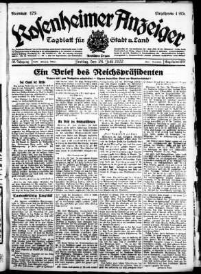 Rosenheimer Anzeiger Freitag 28. Juli 1922