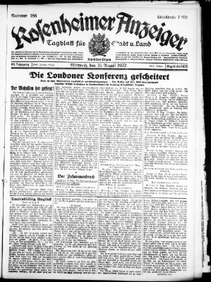Rosenheimer Anzeiger Mittwoch 16. August 1922