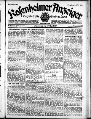 Rosenheimer Anzeiger Donnerstag 17. Mai 1923