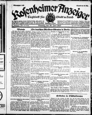 Rosenheimer Anzeiger Dienstag 30. Juni 1925