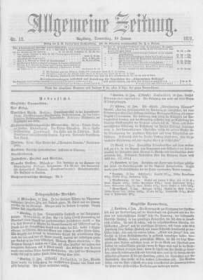 Allgemeine Zeitung Donnerstag 12. Januar 1871