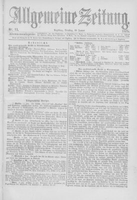 Allgemeine Zeitung Dienstag 12. Januar 1875