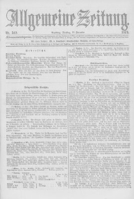 Allgemeine Zeitung Dienstag 15. Dezember 1874