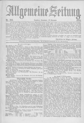 Allgemeine Zeitung Samstag 20. September 1873