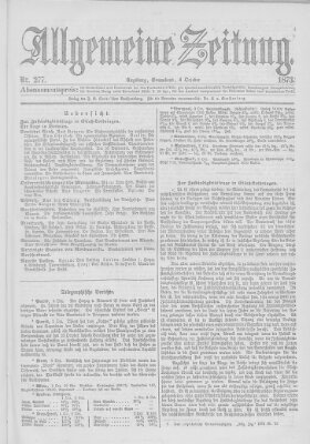 Allgemeine Zeitung Samstag 4. Oktober 1873
