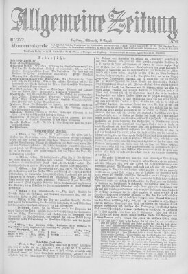 Allgemeine Zeitung Mittwoch 9. August 1876