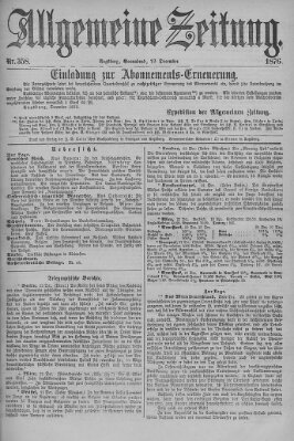 Allgemeine Zeitung Samstag 23. Dezember 1876