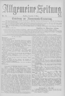Allgemeine Zeitung Samstag 16. März 1878