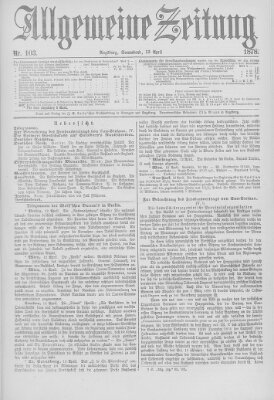 Allgemeine Zeitung Samstag 13. April 1878