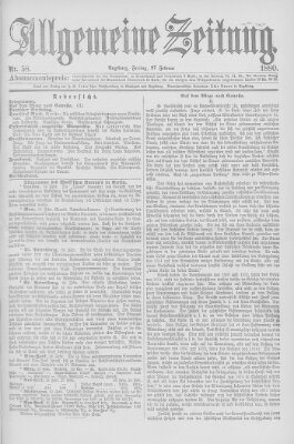 Allgemeine Zeitung Freitag 27. Februar 1880