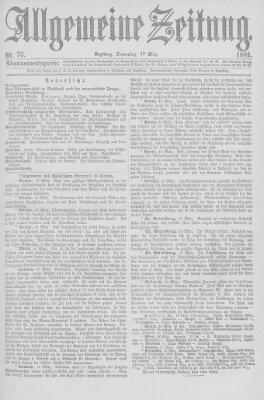 Allgemeine Zeitung Donnerstag 17. März 1881