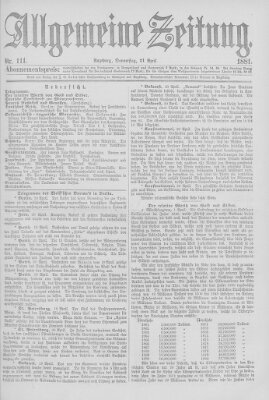 Allgemeine Zeitung Donnerstag 21. April 1881