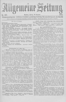 Allgemeine Zeitung Freitag 30. September 1881