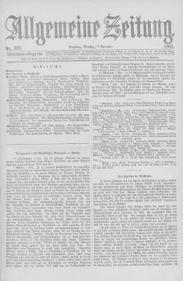 Allgemeine Zeitung Dienstag 8. November 1881