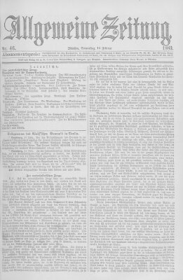 Allgemeine Zeitung Donnerstag 15. Februar 1883