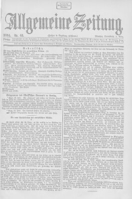 Allgemeine Zeitung Samstag 1. März 1884