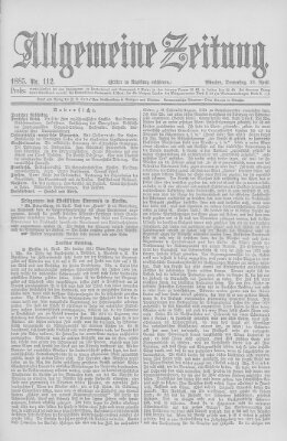 Allgemeine Zeitung Donnerstag 23. April 1885