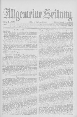 Allgemeine Zeitung Dienstag 29. September 1885